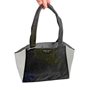 Jimmy Choo Parfums Tote Bag Black Velvet Silver Sparkle Panels 18" NEW